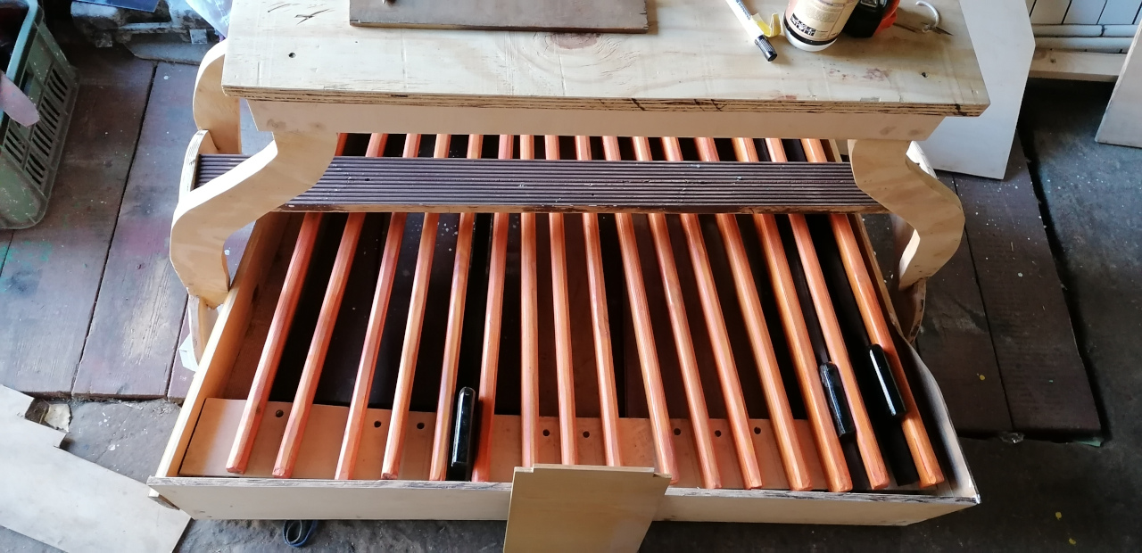 Initial fitting of pedalboard and bench